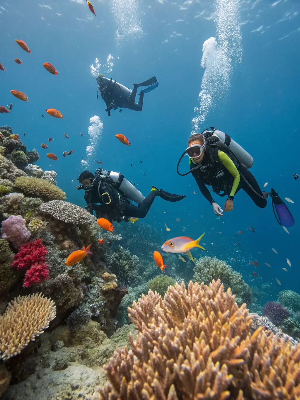 A group of divers participating in a marine cleanup activity, emphasizing the association's commitment to environmental conservation.